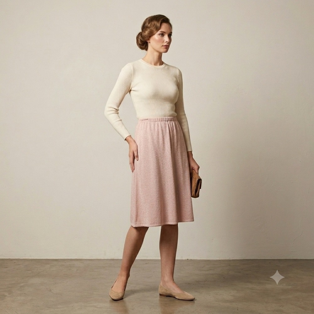 VTG Philippe Marques Knit Skirt 16 Pink Shimmer‎ A-Line Midi Coquette Balletcore